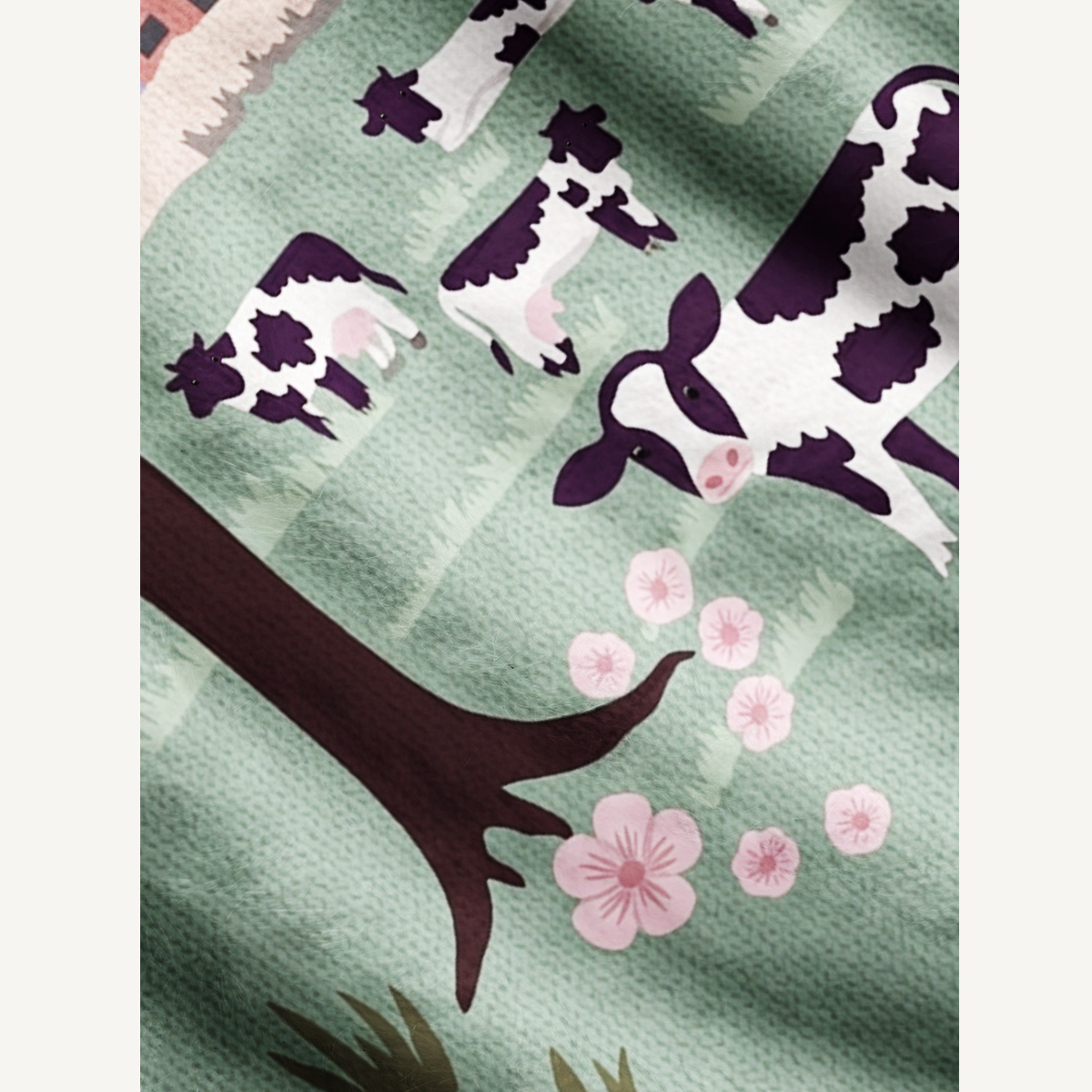 Blossom Pasture Cow & Windmill Print Ugly Cardigan Sweaters