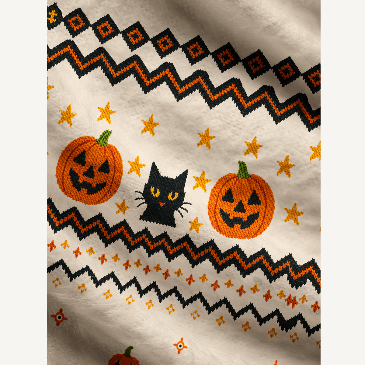 Halloween Black Cat Pumpkin Art Ugly Cardigan Sweaters