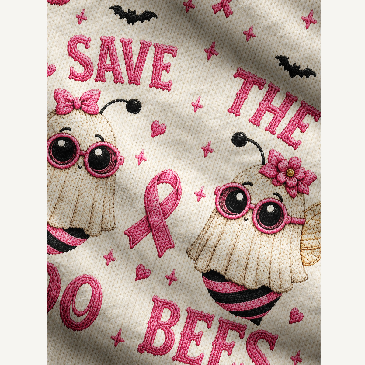Halloween Pink Ghost Bees Breast Cancer Crewneck Sweater