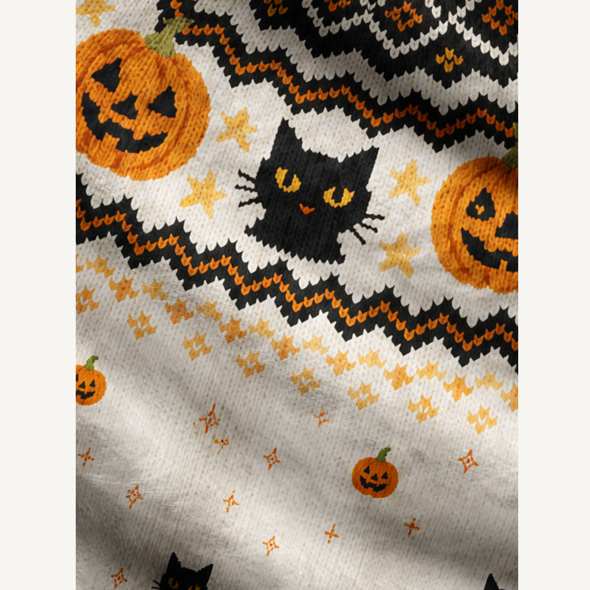 Halloween Black Cat Pumpkin Art Fuzzy Crewneck Sweater