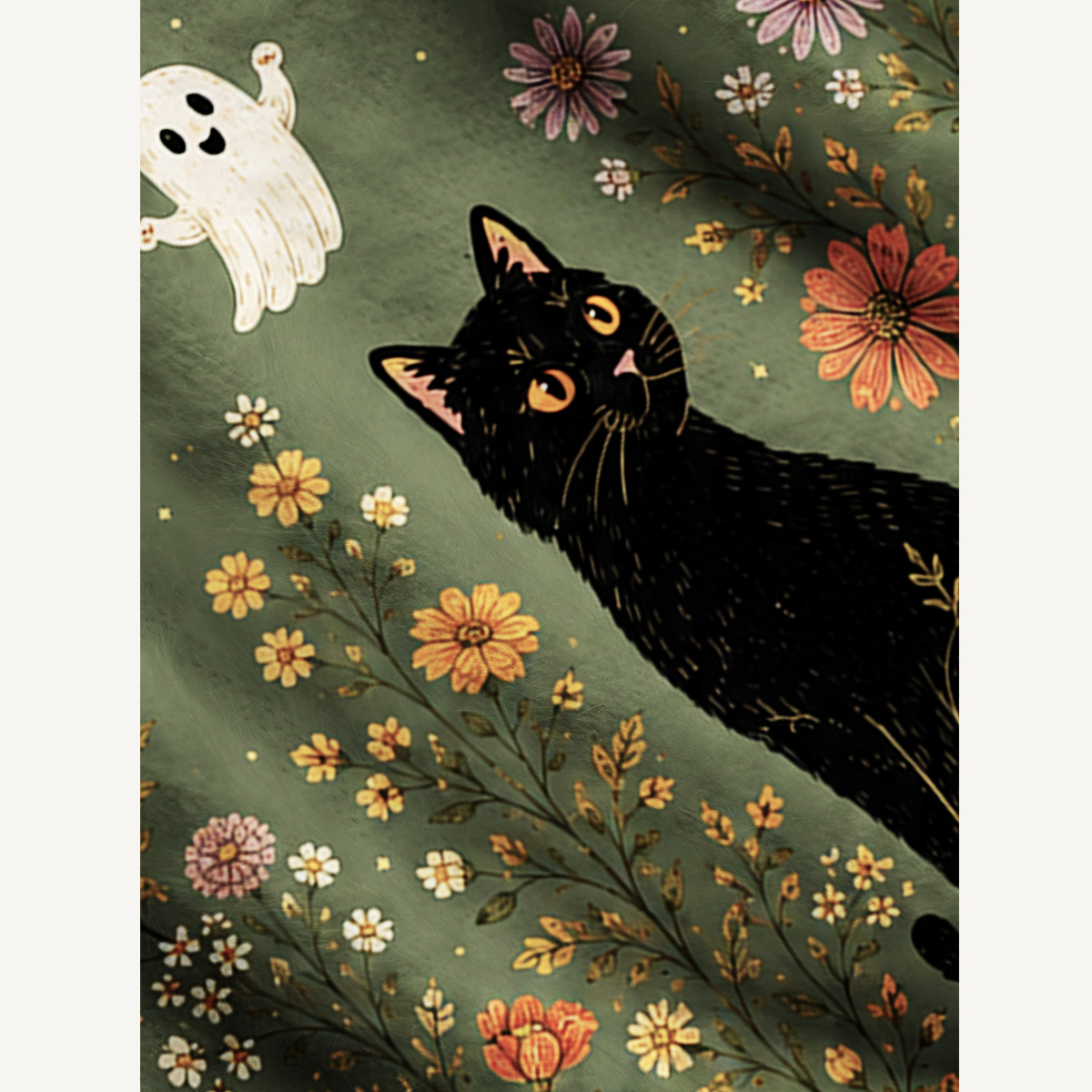 Twilight Pumpkin Garden Black Cat Print Halloween Ugly Cardigan Sweaters