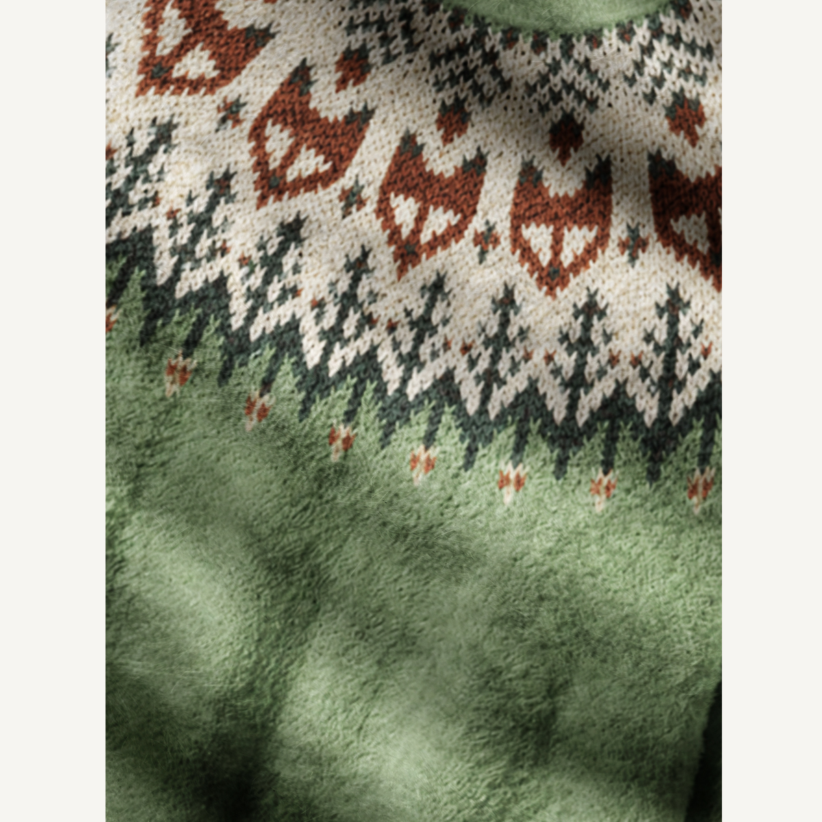 Cozy Forest Into The Wild Fox Fuzzy Crewneck Sweater