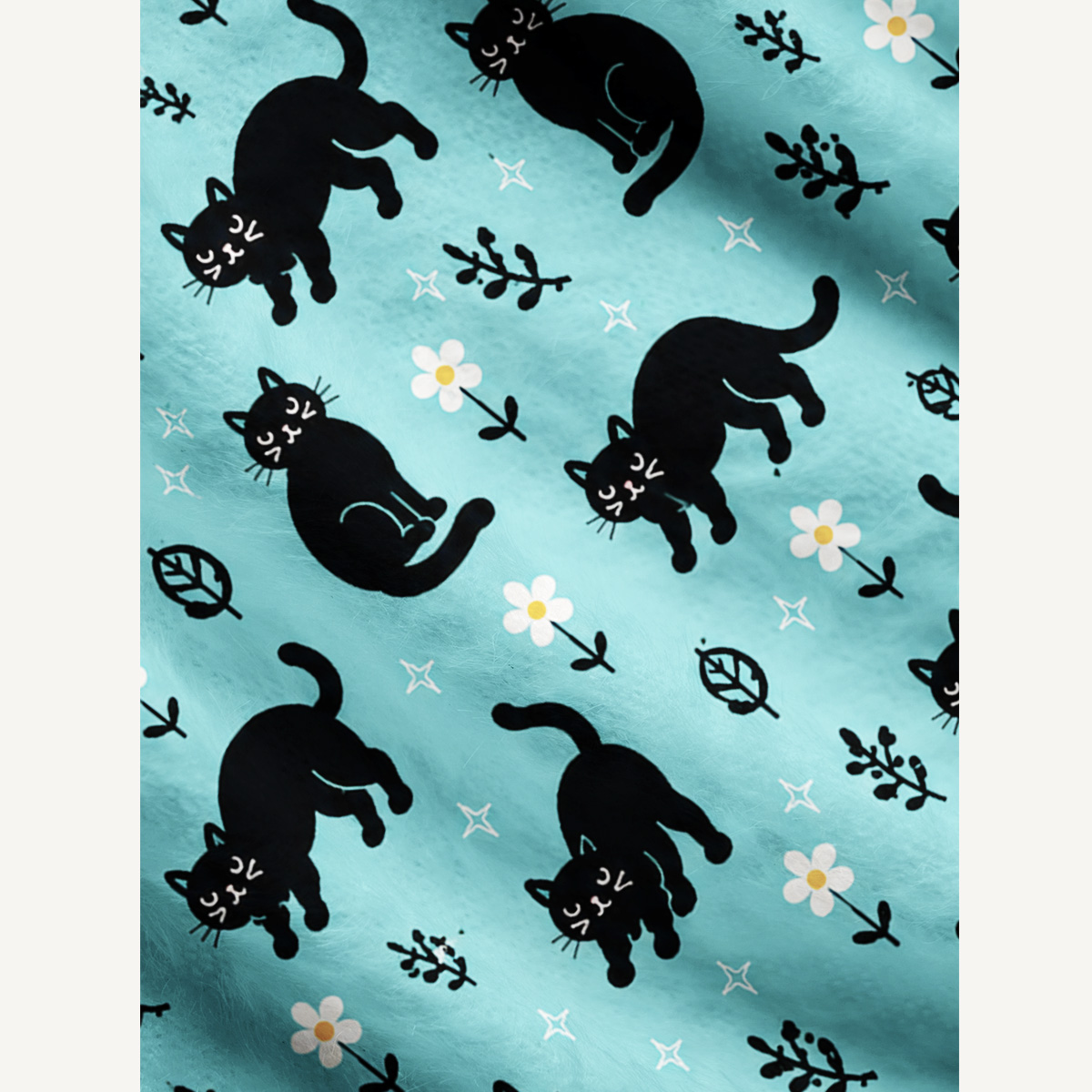 Mint Black Cat Garden Print Ugly Cardigan Sweaters