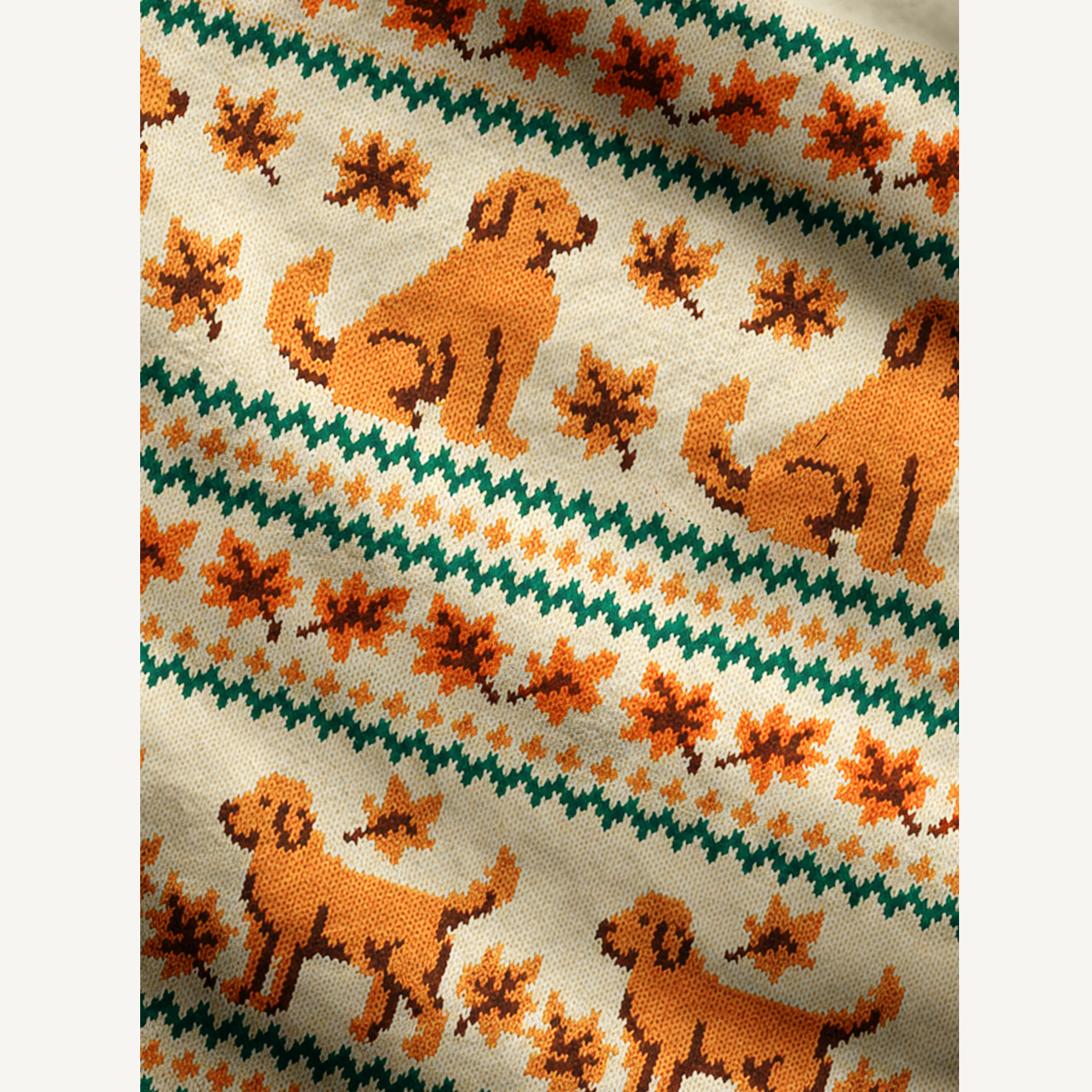 Autumn Dog & Falling Leaves Fuzzy Crewneck Sweater