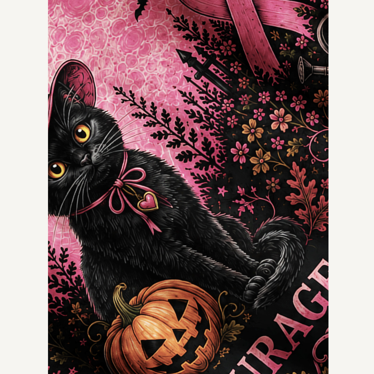 Pink October Courage Cat Print Ugly Cardigan Sweaters