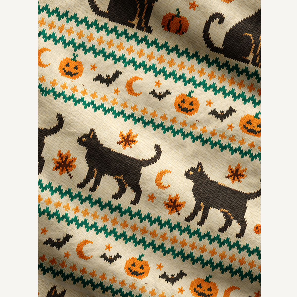 Halloween Cat Pumpkin Bat Fuzzy Crewneck Sweater