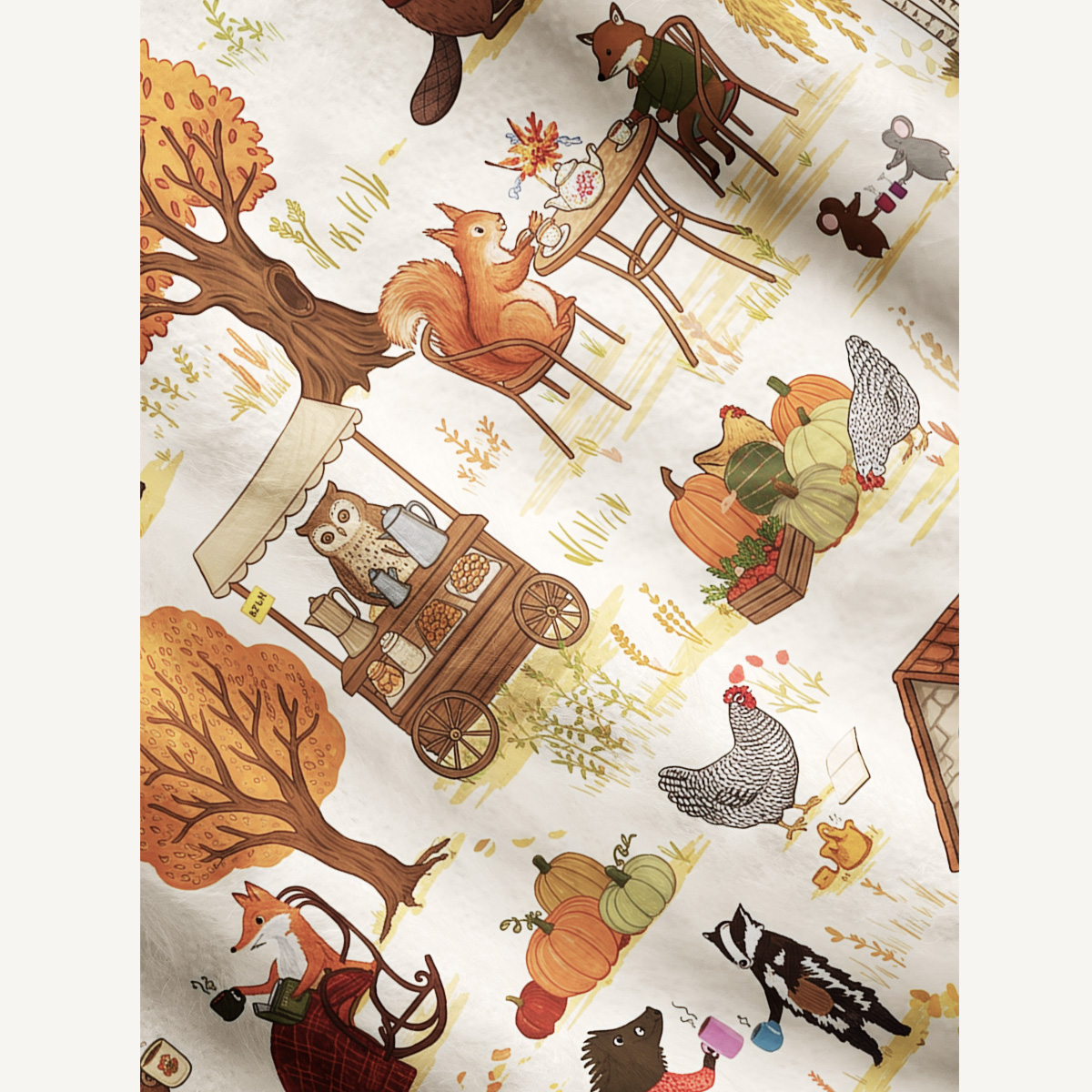 Autumn Woodland Market Print Ugly Cardigan Sweaters