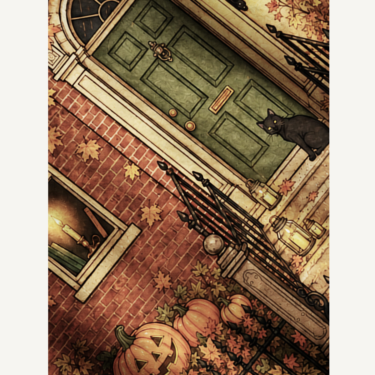 Golden Autumn Porch Light Print Ugly Cardigan Sweaters