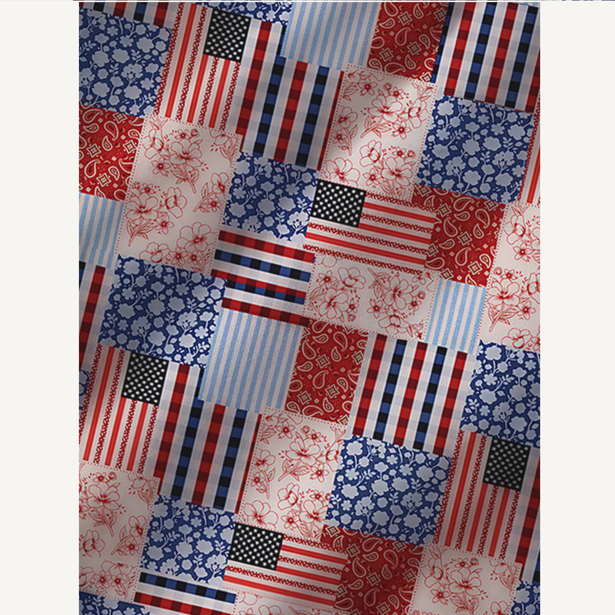 Patriotic Patchwork Quilt Square Neckline Cap Sleeve Maxi Dress