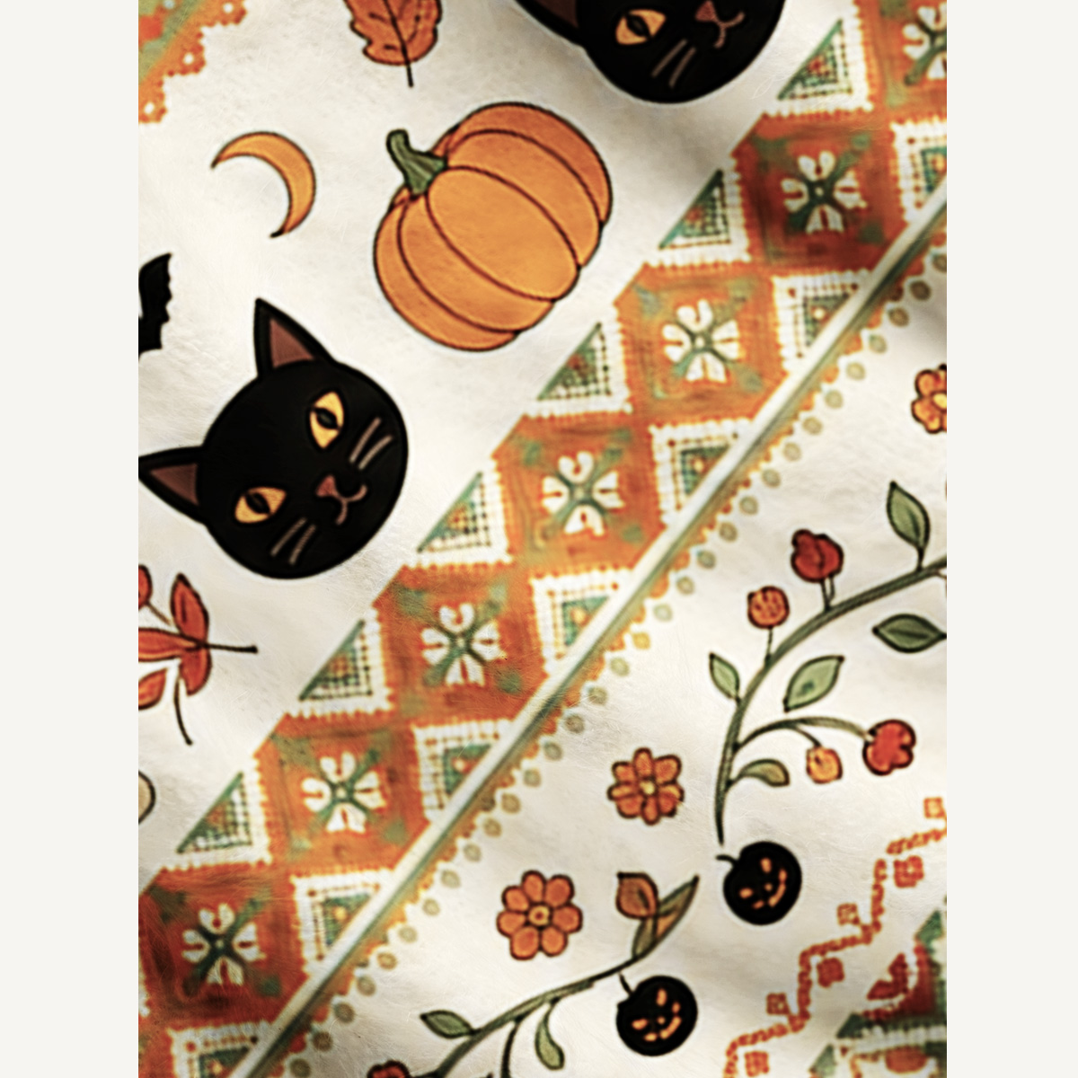 Autumn Fair Isle Pumpkin & Black Cat Print Halloween Ugly Cardigan Sweaters