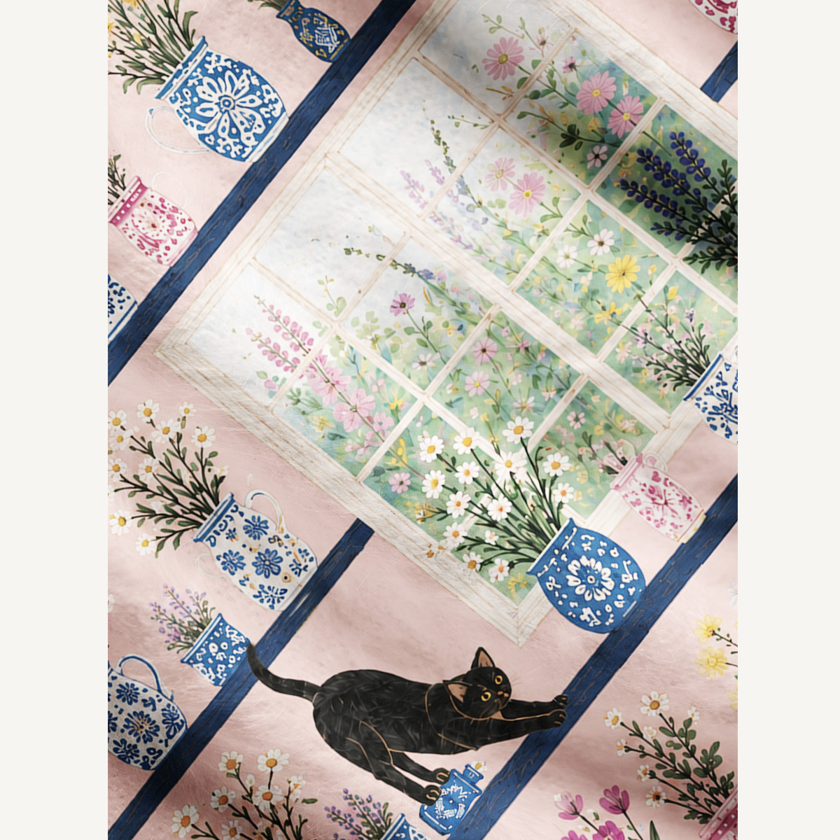 Window Garden Cat Terrace Print Ugly Cardigan Sweaters
