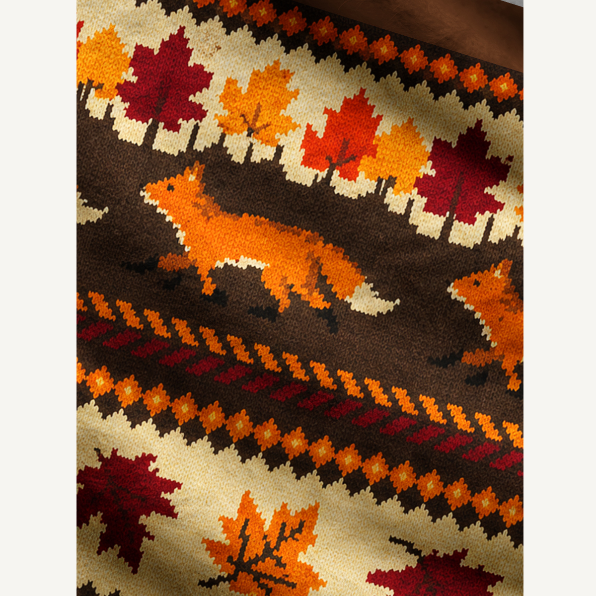 Woodland Fox & Leaf Fuzzy Crewneck Sweater