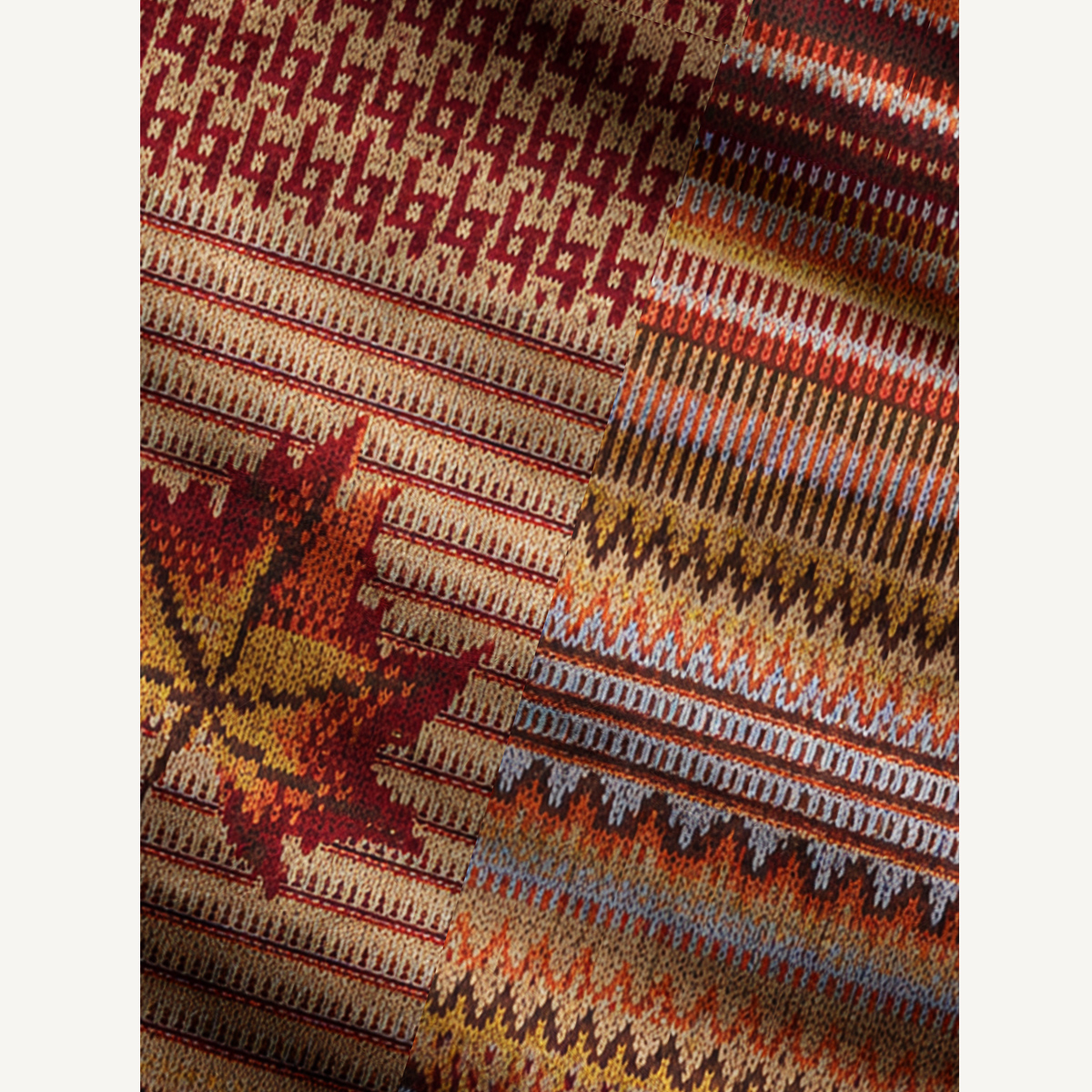 Autumn Maple Patchwork Pattern Fuzzy Crewneck Sweater