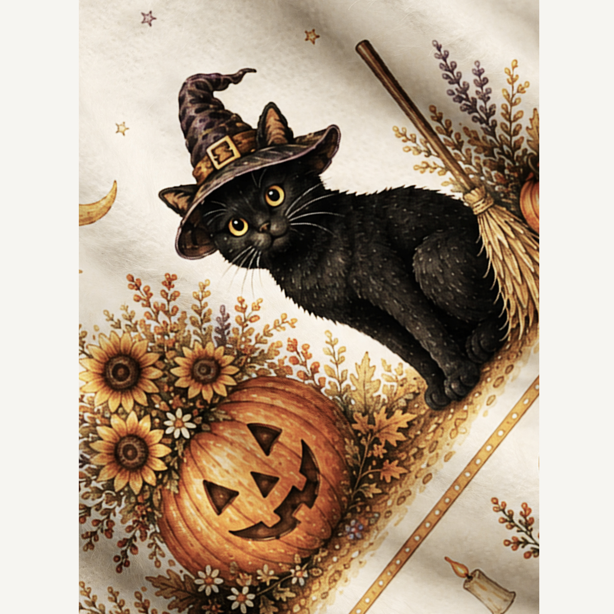 Spooky Cat & Pumpkin Print Halloween Ugly Cardigan Sweaters
