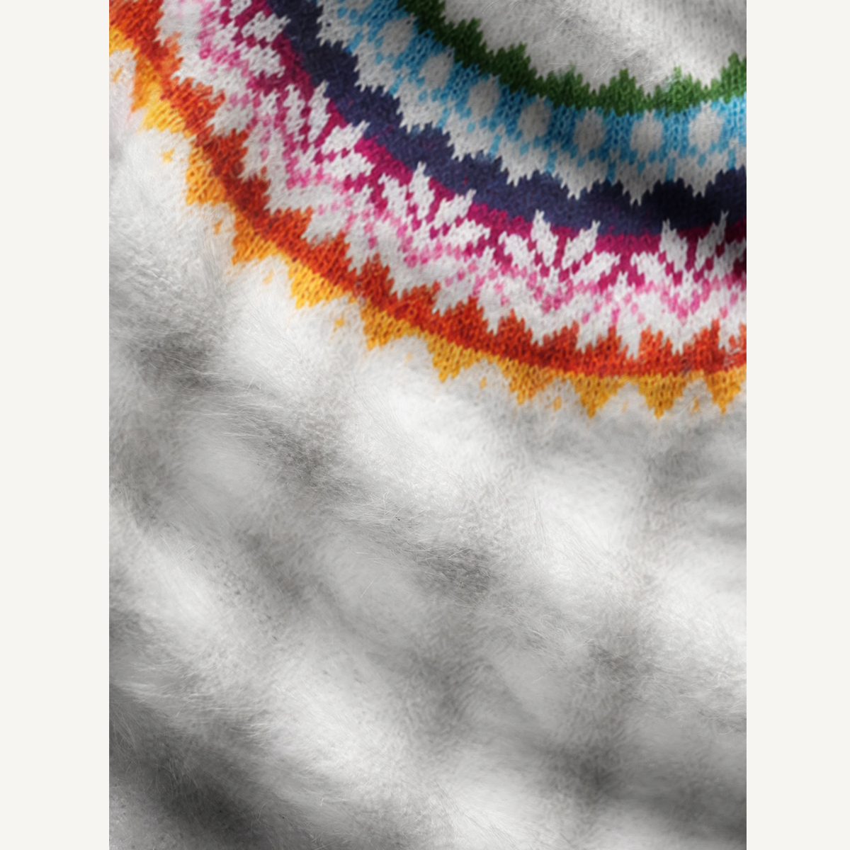 Colorful Nordic-Inspired Yoke Cozy Fuzzy Crewneck Sweater