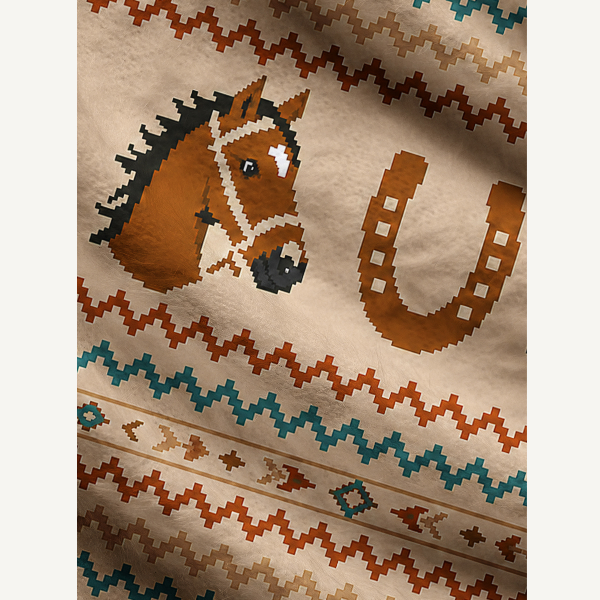 Western Horse Trail Fuzzy Crewneck Sweater