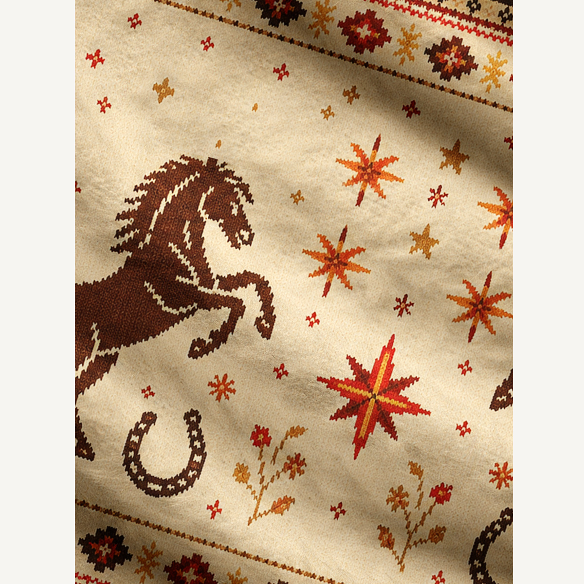 Galloping Horseshoe Meadow Fuzzy Crewneck Sweater