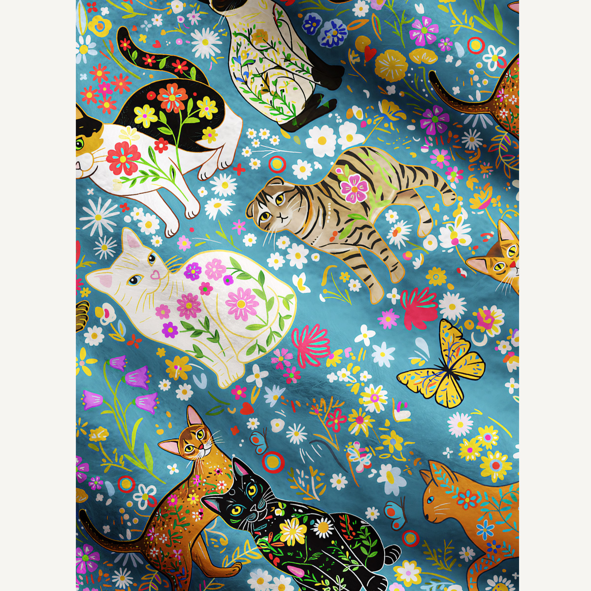 Colorful Garden Cat Print Ugly Cardigan Sweaters