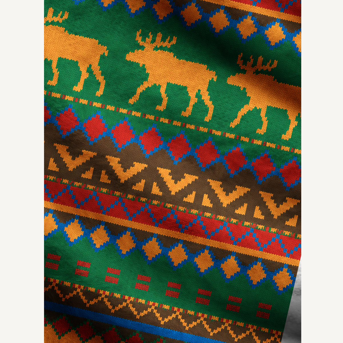 Antlered Deer & Geometric Stripe Ugly Cardigan Sweaters