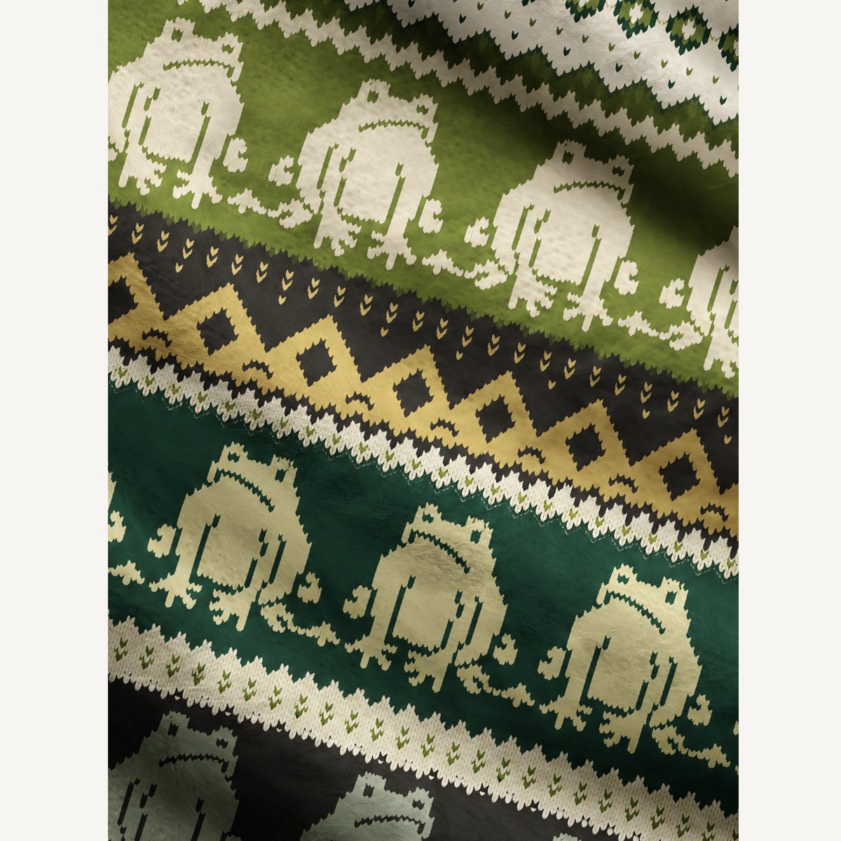 Vintage Frog Geometric Folk Fuzzy Crewneck Sweater