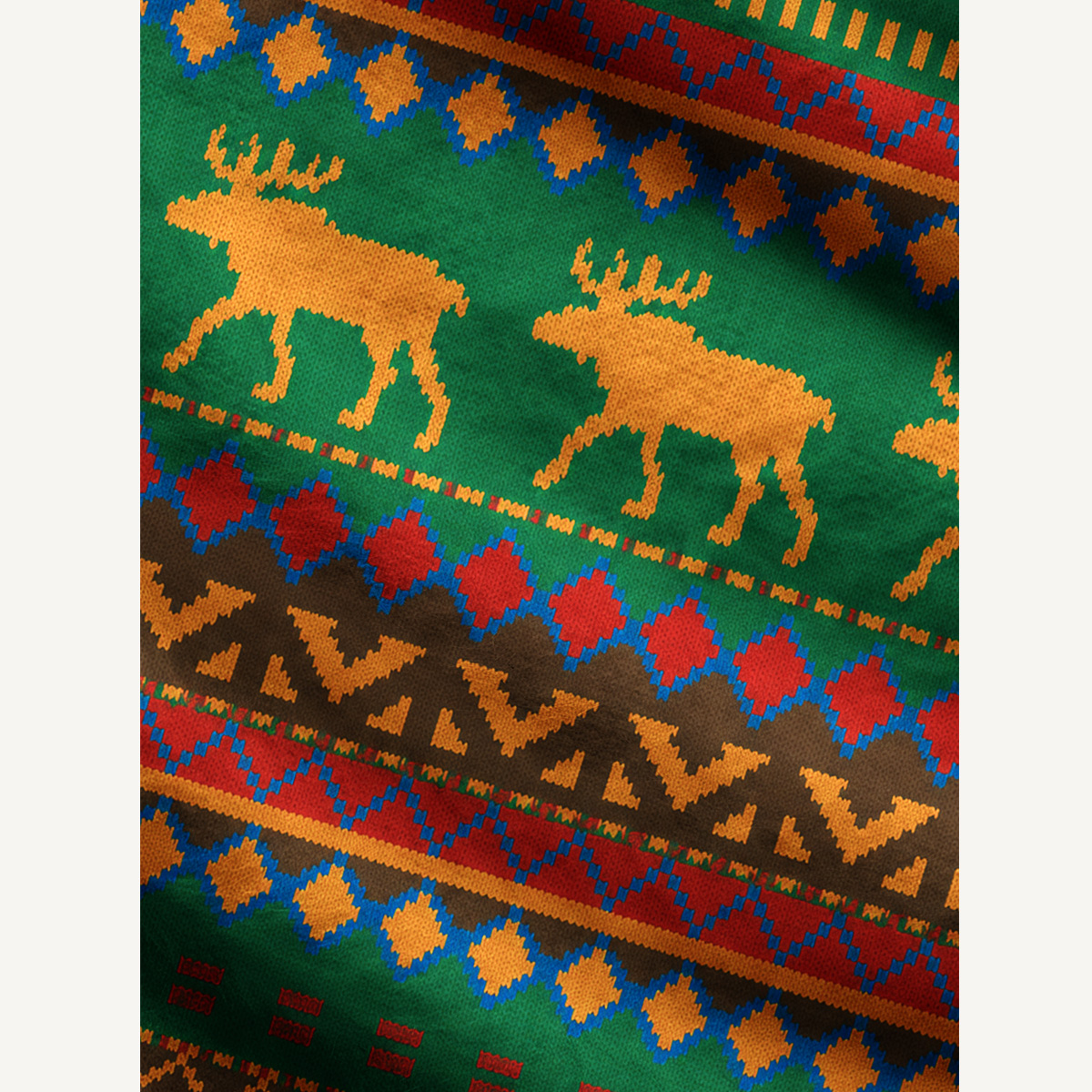 Antlered Deer & Geometric Stripe Fuzzy Crewneck Sweater