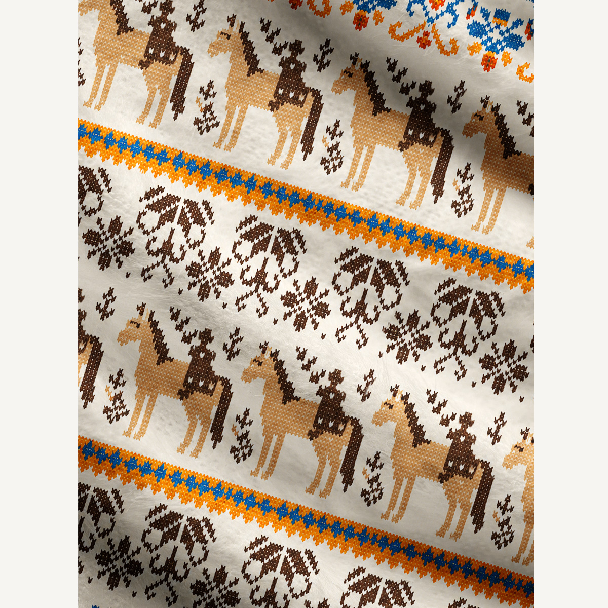 Horseback Rider & Ornamental Floral Fuzzy Crewneck Sweater