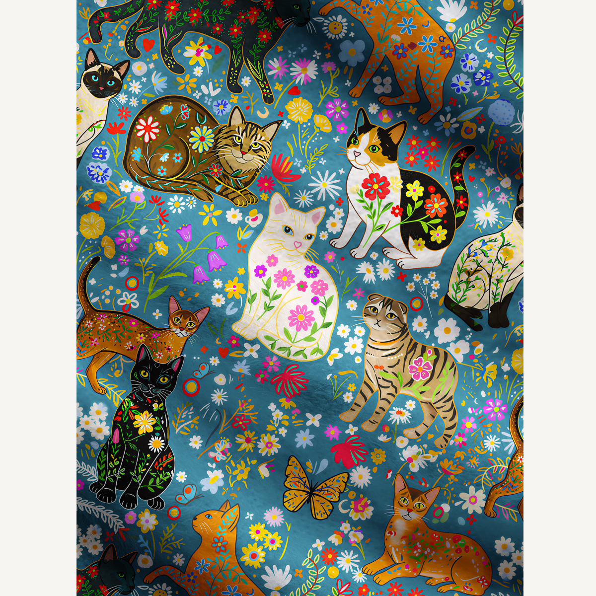 Colorful Garden Cat Forest Fuzzy Crewneck Sweater