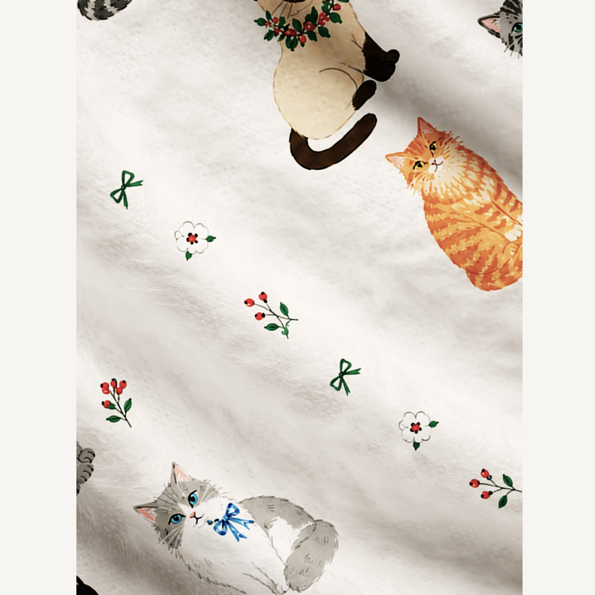 Sweet Festive Kitten Garden Print Ugly Cardigan Sweaters