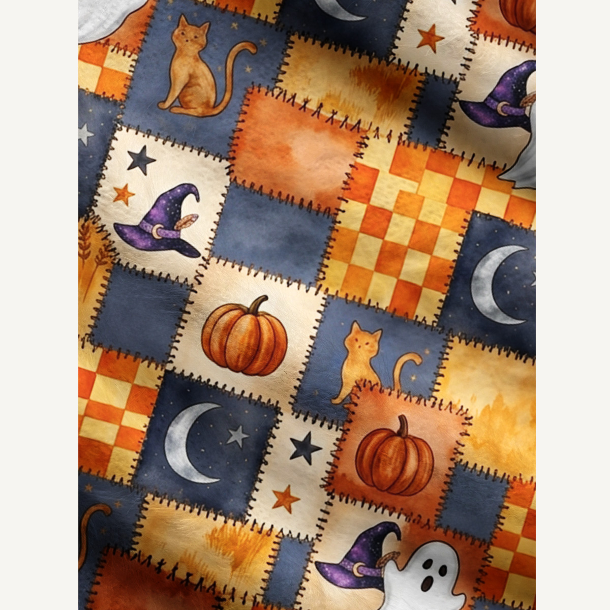 Patchwork Pumpkin Moonlight Fuzzy Crewneck Sweater