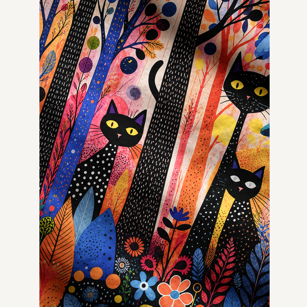 Polka Dot Black Cat Woodland Garden Fuzzy Crewneck Sweater