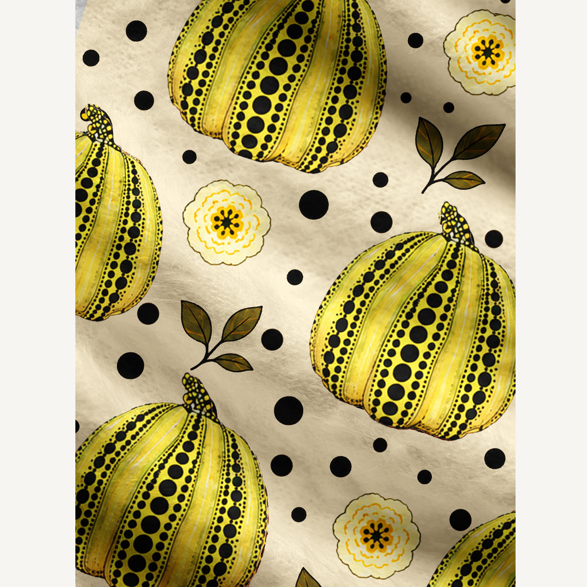 Yellow Polka Dot Pumpkin Floral Fuzzy Crewneck Sweater