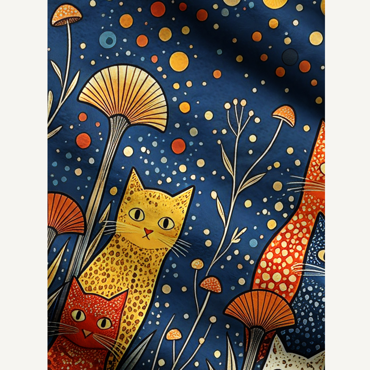 Dotty Moonlit Cats Fuzzy Crewneck Sweater