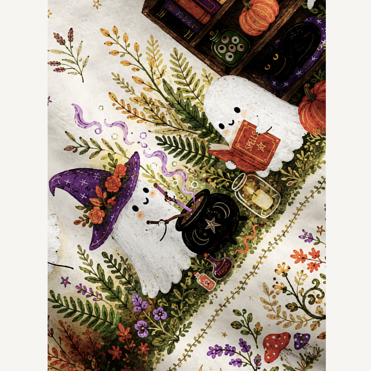 Ghostly Harvest Garden Print Halloween Ugly Cardigan Sweaters