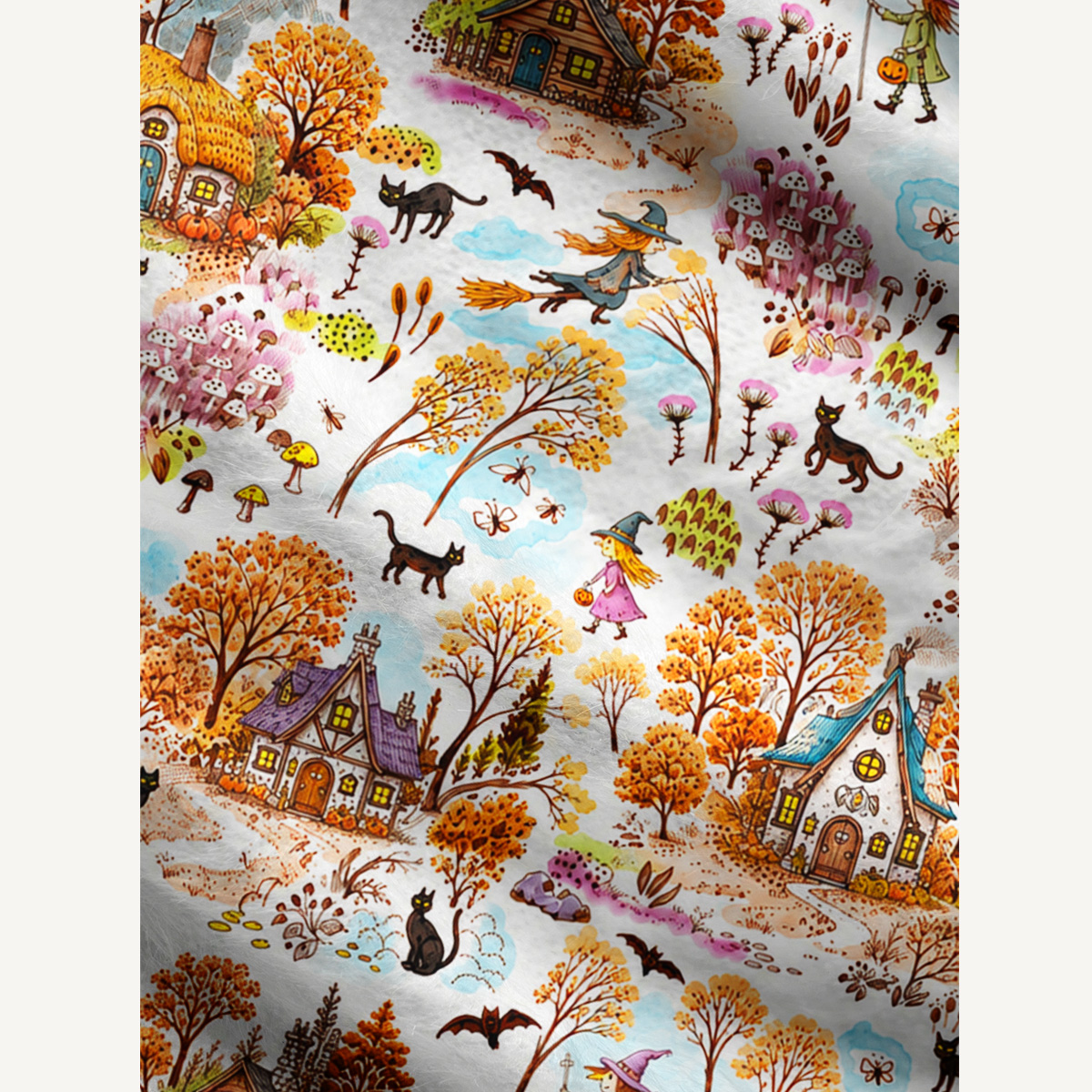 Autumn Halloween Village Fuzzy Crewneck Sweater