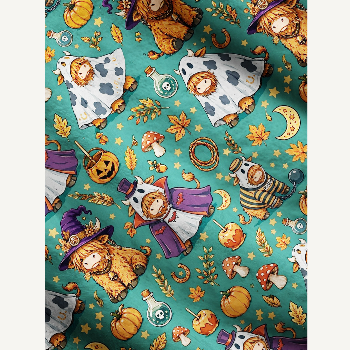 Halloween Highland Cow Party Print Ugly Cardigan Sweaters