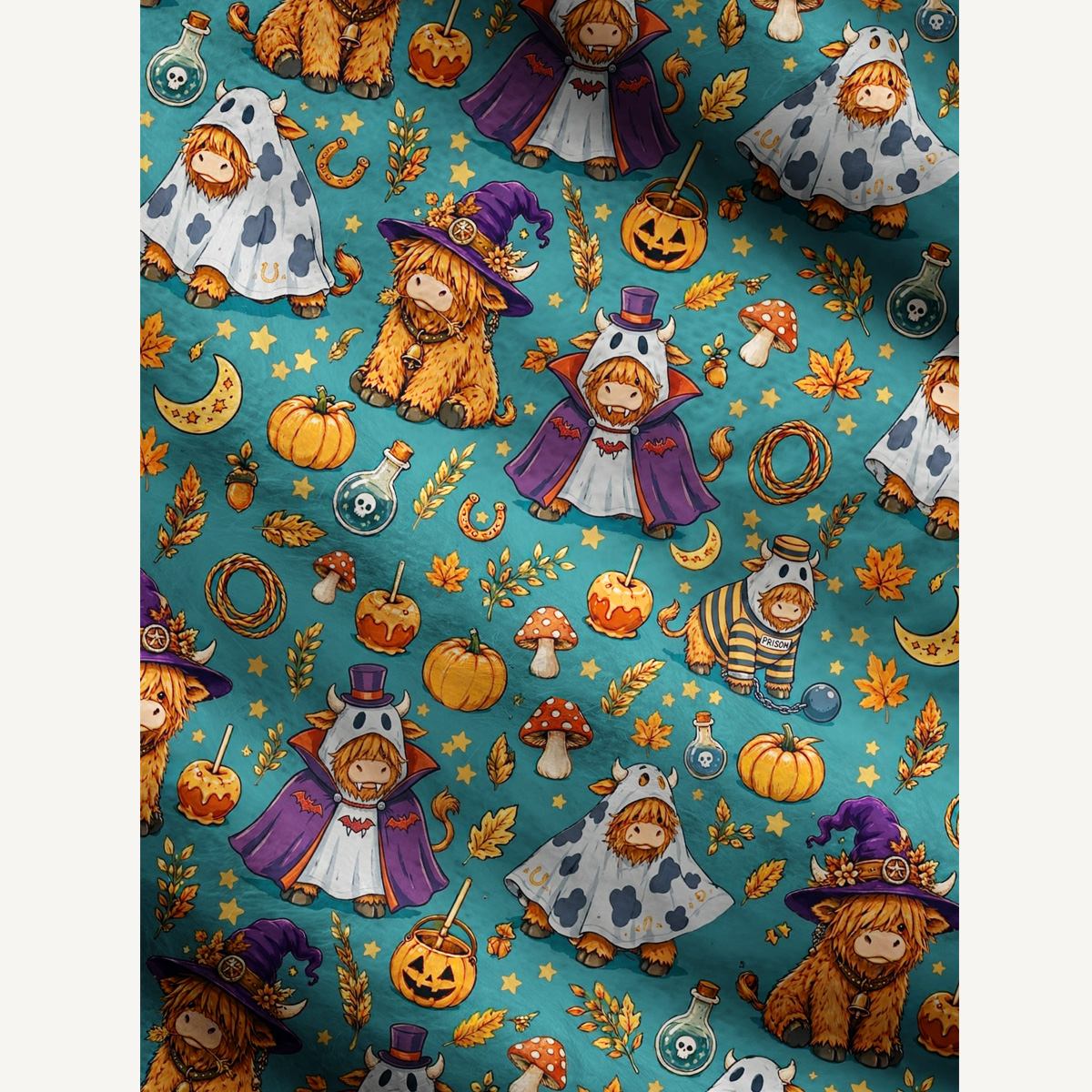 Halloween Highland Cow Party Fuzzy Crewneck Sweater
