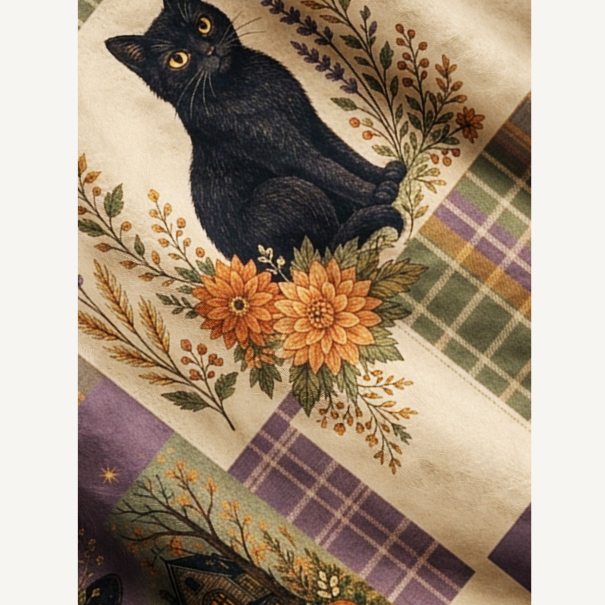 Witchy Halloween Black Cat Cottage Print Ugly Cardigan Sweaters