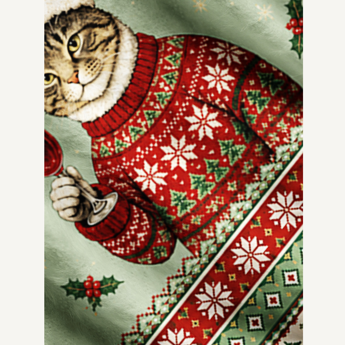 Tipsy Christmas Cat Wine Print Ugly Cardigan Sweaters