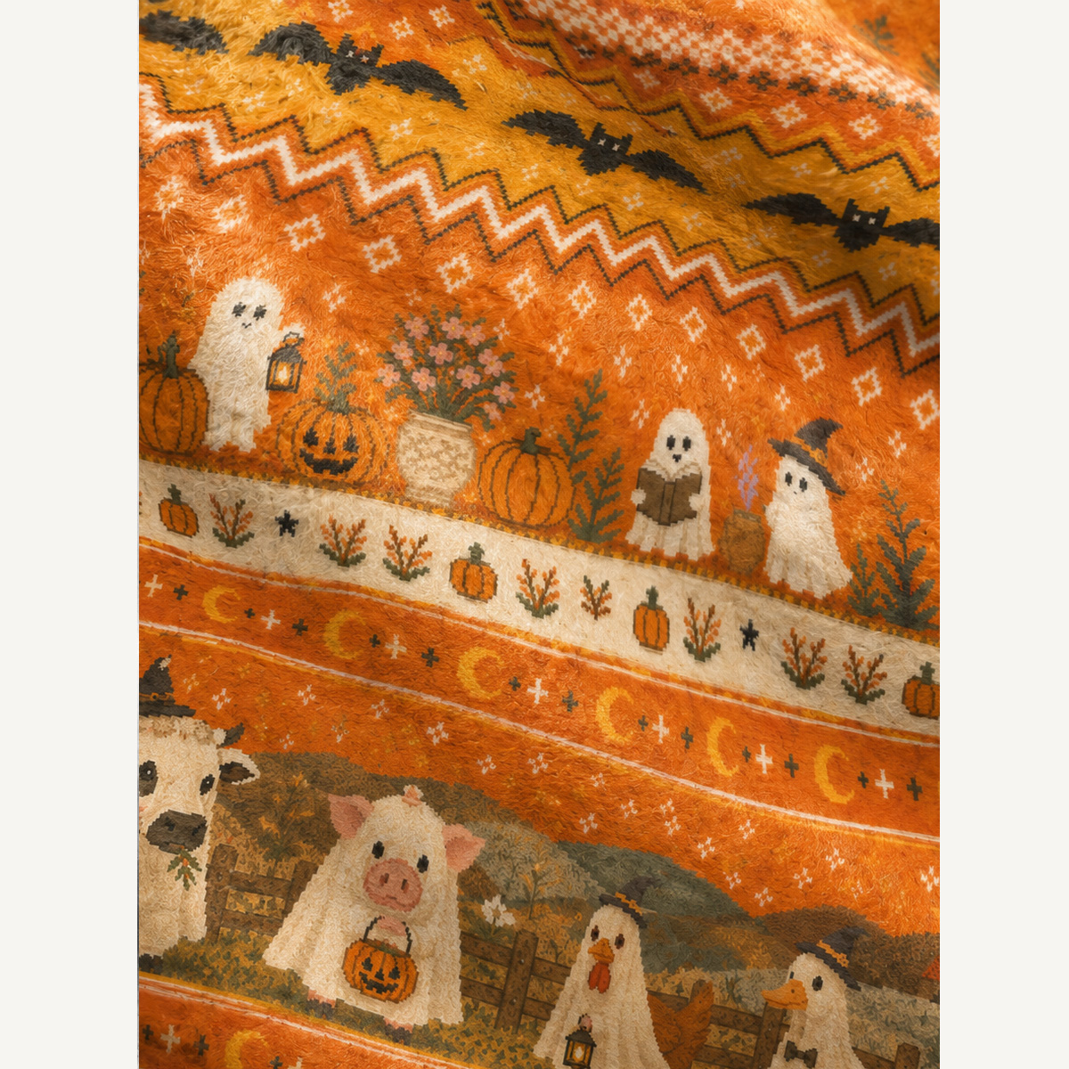 Ghostly Farm Friends Print Ugly Cardigan Sweaters