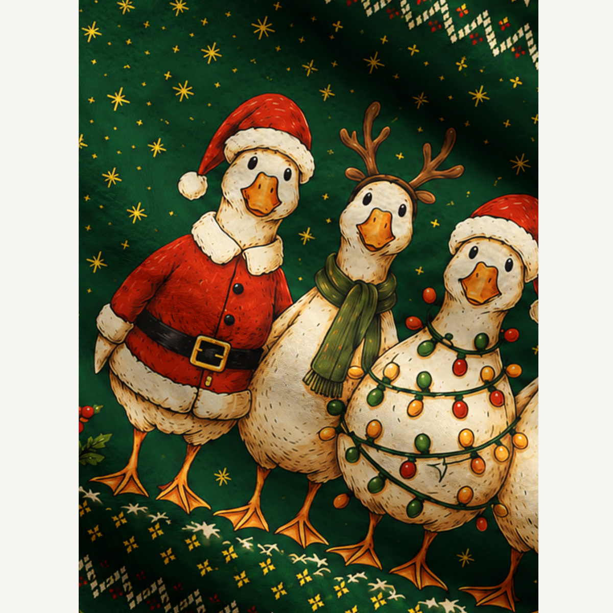 Cozy Country Christmas Ducks Fuzzy Crewneck Sweater