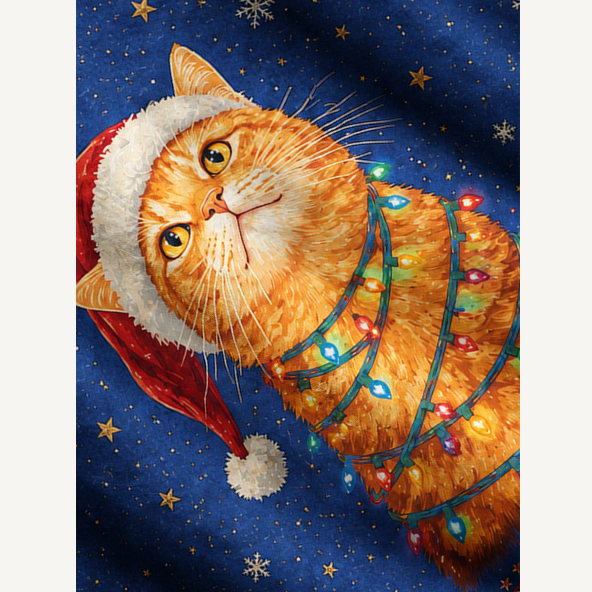 Cozy Christmas Cat Lights Fuzzy Crewneck Sweater
