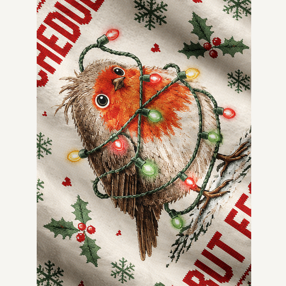 Overscheduled But Festive Christmas Robin Fuzzy Crewneck Sweater