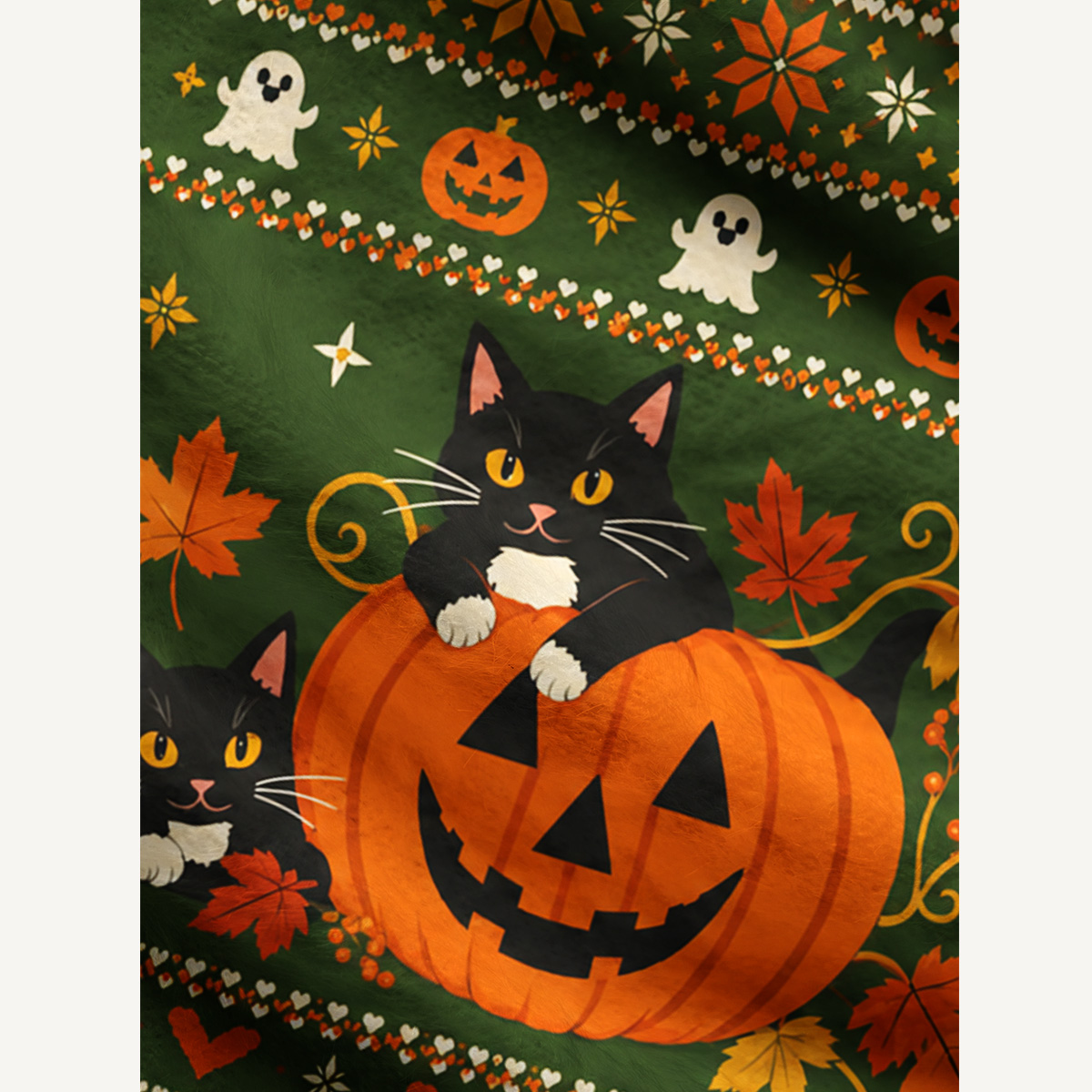 Spooky Cat Pumpkin Fuzzy Crewneck Sweater