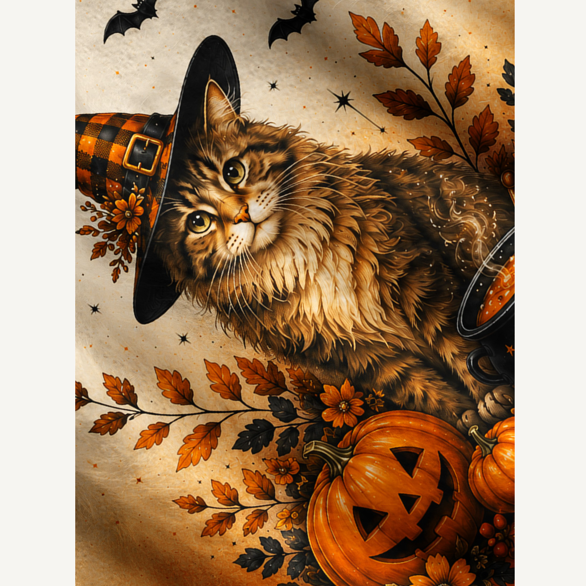 Cozy Plaid Halloween Witch Cat Fuzzy Crewneck Sweater