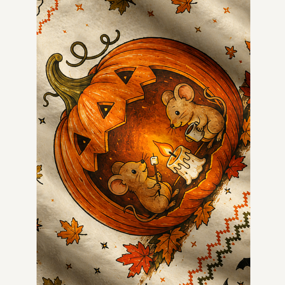 Cozy Pumpkin Mice Halloween Fuzzy Crewneck Sweater