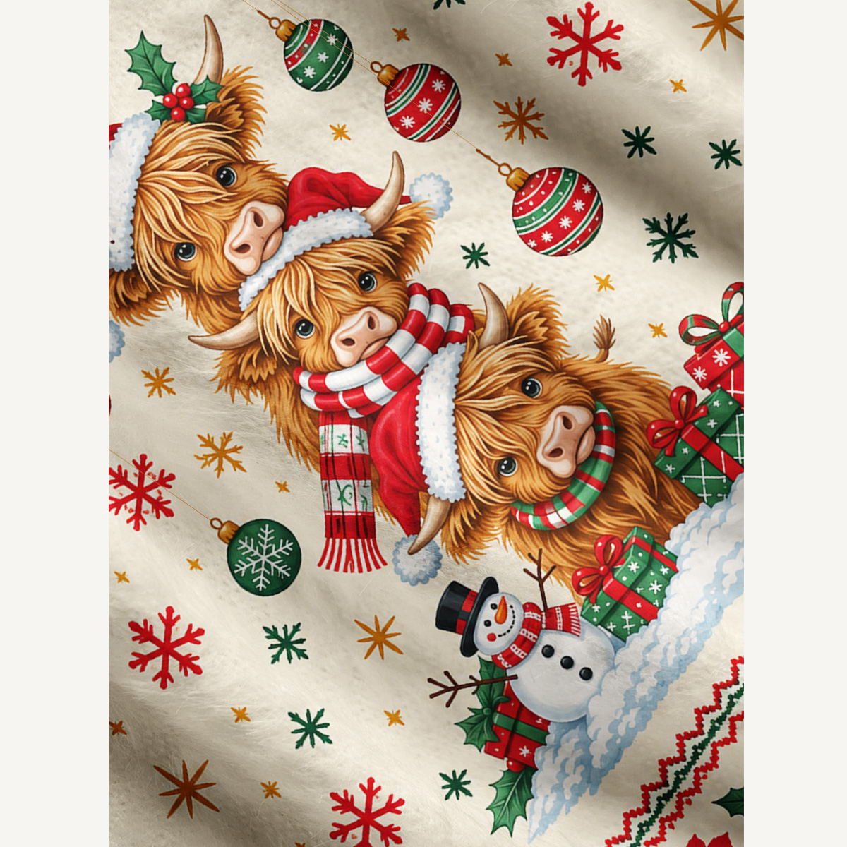Stacked Highland Cow Christmas Fuzzy Crewneck Sweater