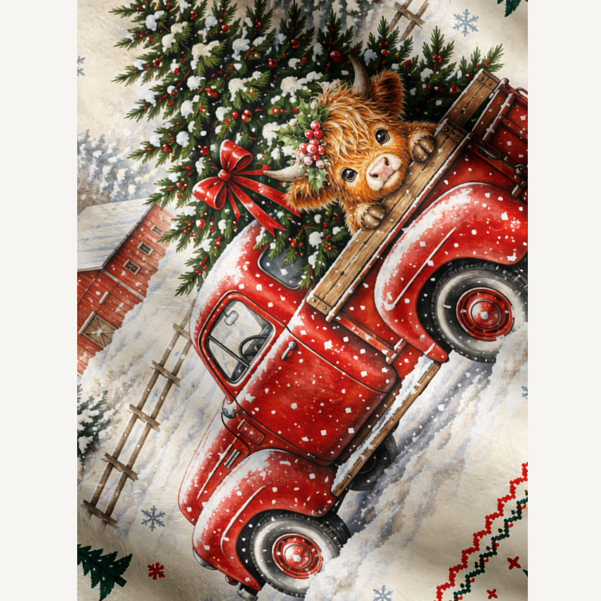 Cozy Christmas Farm Truck Cow Christmas Fuzzy Crewneck Sweater