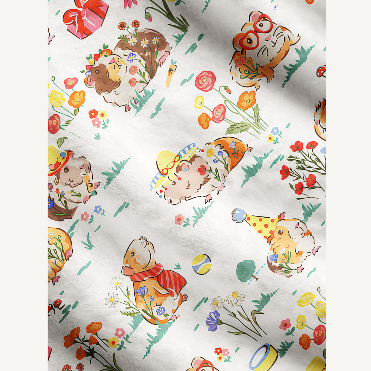 Guinea Pig Picnic Print Ugly Cardigan Sweaters