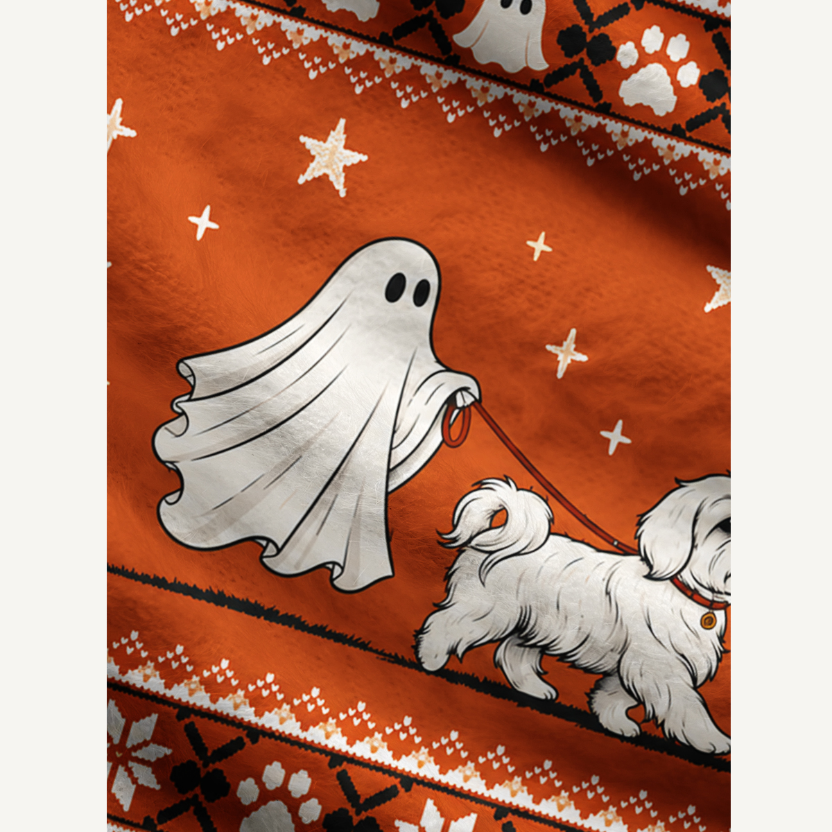 Halloween Ghost Walking Dog Bee Fuzzy Crewneck Sweater