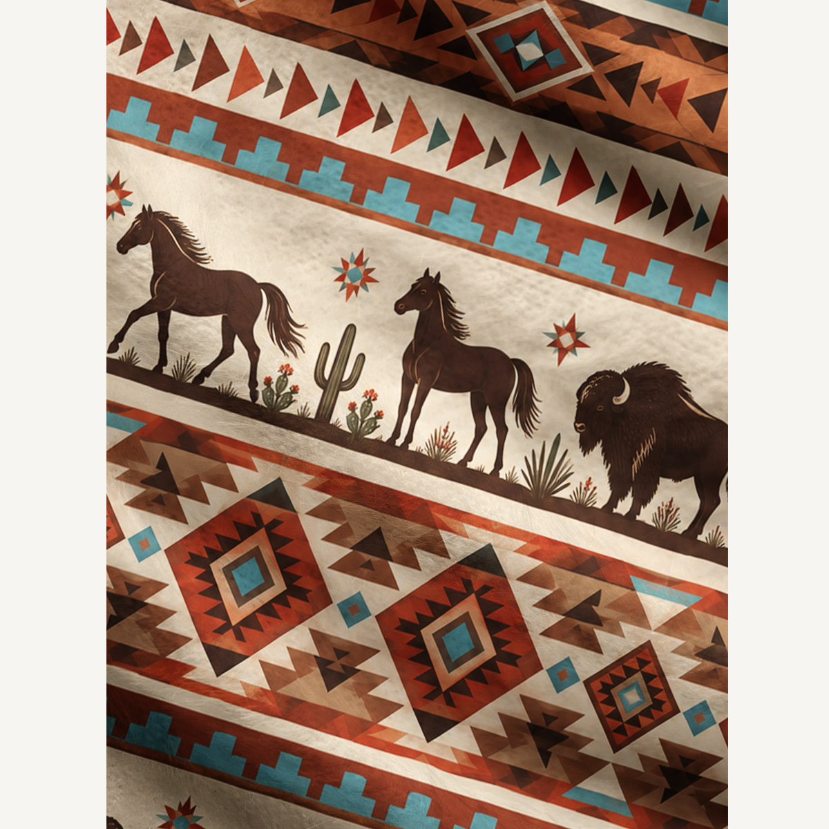 Western Cowboy Horse & Bison Fuzzy Crewneck Sweater